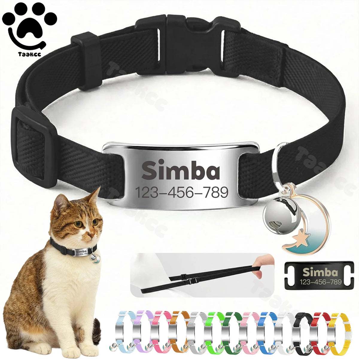 Collier Chat Élastique Charme Lune
