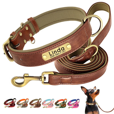 Collier et laisse cuir chien personnalisés