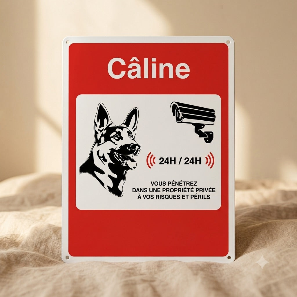 Plaque vidéosurveillance portail chien — La Patterie