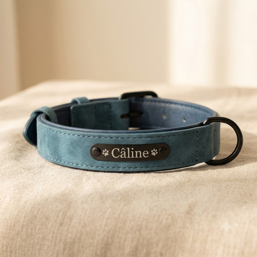Collier chien cuir patte personnalisé — La Patterie